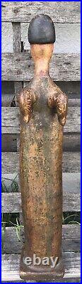 Vintage Unique Angel Playing Harp Pottery Figurine. Red Clay. Heavy