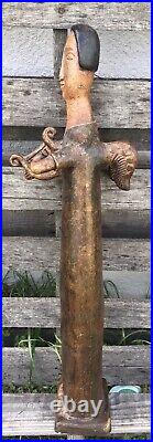 Vintage Unique Angel Playing Harp Pottery Figurine. Red Clay. Heavy