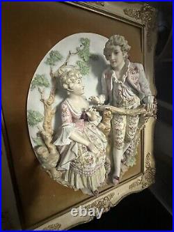 Vintage Wall Sculpture Louis 14Th Framed Courting Couple Ceramic