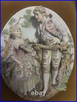 Vintage Wall Sculpture Louis 14Th Framed Courting Couple Ceramic