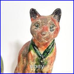Vintage cat statue French glazed ceramic Sandstone Pottery figurine 9.89 in