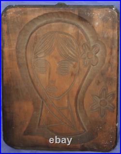 Vintage hand carved wood wall hanging plaque girl