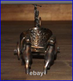 Vintage hand made metal figurine Roman warrior with spear and chariot