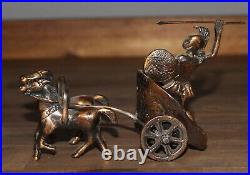 Vintage hand made metal figurine Roman warrior with spear and chariot