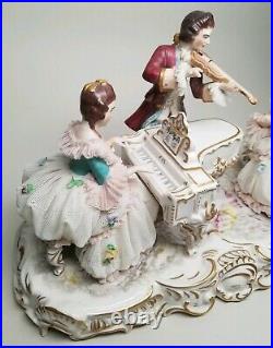 Volkstedt Dresden German Victorian Piano Musical 12 Figural Group Figurine