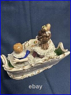 Volkstedt Dresden Porcelain Lace Group Figure Mother Reading Book