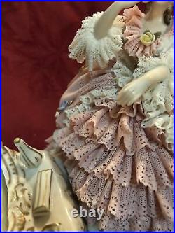 Volkstedt Dresden Porcelain Lace Large Figurine Lady At Vanity Mirror Boudoir