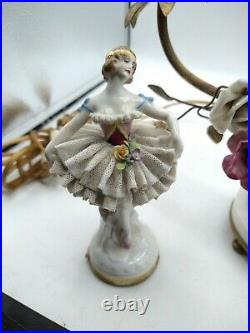 Volkstedt Muller Porcelain Lace Ballerina Boudoir Ormolu Figural Candelabra Lamp