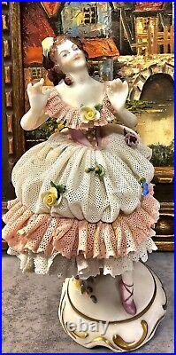 Volkstedt Porcelain Figurine Ballerina Dresden lace Antique Figurine