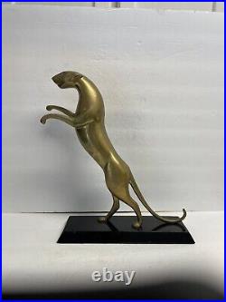 Vtg Dolbi Cashier Heavy Brass Leaping Panther Sculpture Modernist Jungle Cat