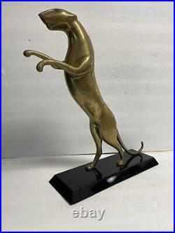 Vtg Dolbi Cashier Heavy Brass Leaping Panther Sculpture Modernist Jungle Cat