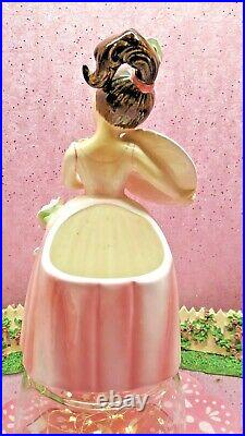 Vtg ENESCO Pink Pony Tail Shopper Girl W Sun Bonnet Hat 3D Applied Pink Roses
