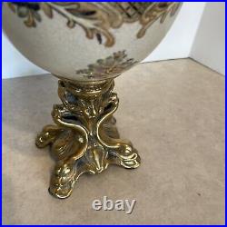 Vtg Hinged Porcelain Egg Cherubs Gold Bronze Duck Base 14¼ Tall 6 Diameter