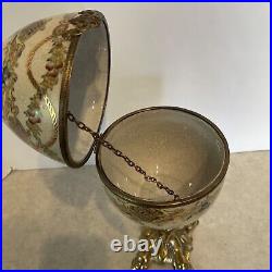 Vtg Hinged Porcelain Egg Cherubs Gold Bronze Duck Base 14¼ Tall 6 Diameter