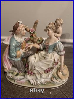 Vtg Meissen Style Victorian Scene Man Proposal Woman Cherub Porcelain Figurine
