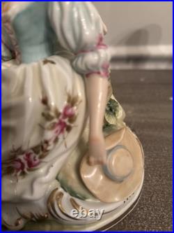 Vtg Meissen Style Victorian Scene Man Proposal Woman Cherub Porcelain Figurine
