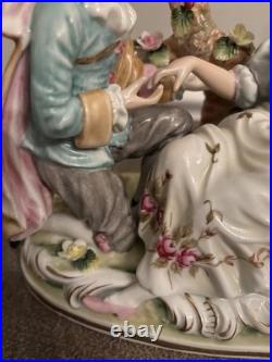 Vtg Meissen Style Victorian Scene Man Proposal Woman Cherub Porcelain Figurine