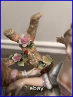 Vtg Meissen Style Victorian Scene Man Proposal Woman Cherub Porcelain Figurine