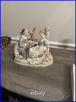Vtg Meissen Style Victorian Scene Man Proposal Woman Cherub Porcelain Figurine