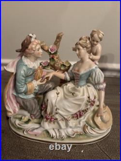 Vtg Meissen Style Victorian Scene Man Proposal Woman Cherub Porcelain Figurine