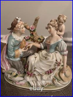 Vtg Meissen Style Victorian Scene Man Proposal Woman Cherub Porcelain Figurine