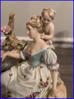 Vtg Meissen Style Victorian Scene Man Proposal Woman Cherub Porcelain Figurine