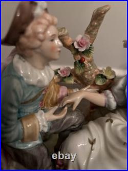 Vtg Meissen Style Victorian Scene Man Proposal Woman Cherub Porcelain Figurine