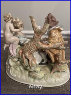 Vtg Meissen Style Victorian Scene Man Proposal Woman Cherub Porcelain Figurine
