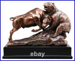 Wall Street Stock Market Charging Bull Goring Bear Bronze Electroplated Figurine