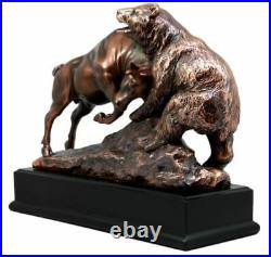 Wall Street Stock Market Charging Bull Goring Bear Bronze Electroplated Figurine