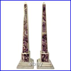 White Marble With Amethyst Stone Obelisk Pair For Living & Office Interior Decor White Marble With Amethyst Stone Obelisk Pair For Living & Office Interior Decor
