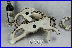 XL Italian mid century 1960 ronzan porcelain Panther leopard Group statue