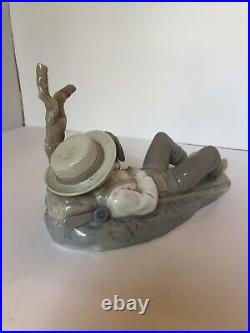 Zaphir figurine by Lladro Spain 1960's Sleeping Boy with Dog 10 x 5.5